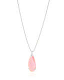 Gargantilha Longa Gota Safira Rosa 2.6 cm Ródio Branco - 60 cm