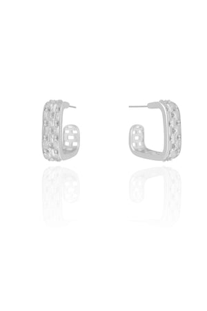 Brinco Argola Quadrada Baguetes Cristal 1.8 cm Ródio Branco