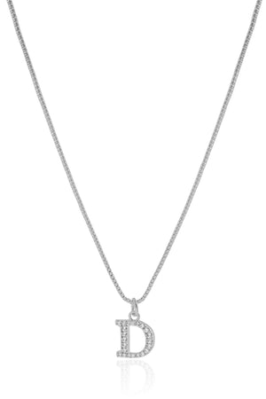 Gargantilha Veneziana Letra D Cravejada Cristal Ródio Branco - 45 cm