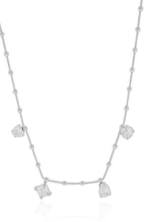 Gargantilha Veneziana Bolinhas Geométricos Cristal Ródio Branco - 45 cm