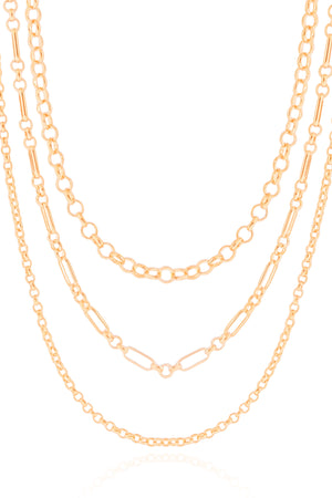 Gargantilha Tripla Elos Portugueses e Ovais Banhado a Ouro 18K