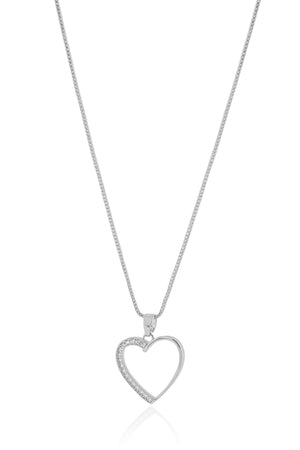 Gargantilha Veneziana Coração Cravejado Cristal Ródio Branco - 45 cm