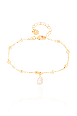 Pulseira Elos Bolinhas Gota Cristal Banhado a Ouro 18K