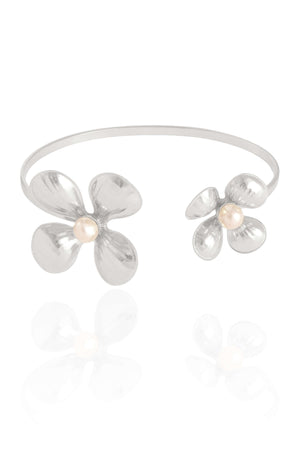 Bracelete Flor Pérola Ródio Branco