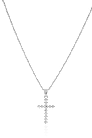 Gargantilha Veneziana Cruz Coração Cravejado Cristal Ródio Branco - 45 cm