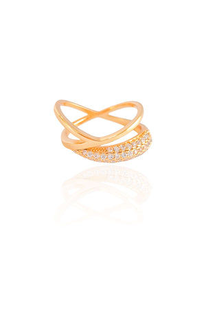 Anel Entrelaçado Cravejado Cristal Tamanho 15 Banhado a Ouro 18K