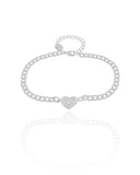 Pulseira Grumet Coração Cravejado Cristal Ródio Branco