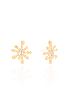 Brinco Orgânico Splash Ponto de Luz Oval Cristal Banhado a Ouro 18K