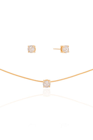 Conjunto Ponto de Luz Cristal 5 mm Banhado a Ouro 18K