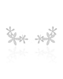 Ear Cuff Flores Cravejado Cristal 2.9 cm Ródio Branco