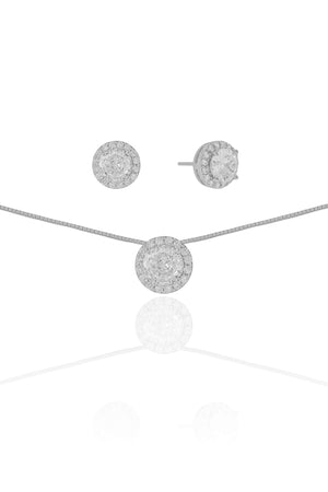 Conjunto Ponto de Luz Cravejado Cristal Ródio Branco