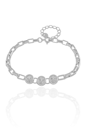 Pulseira Elos Pontos de Luz Cristal Ródio Branco - 16 cm