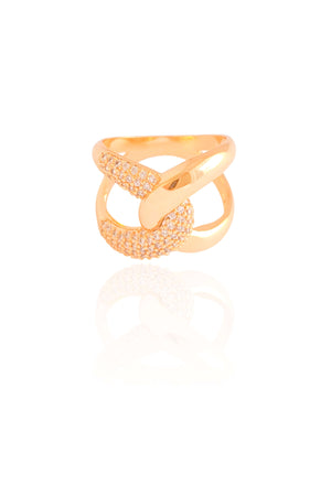 Anel Entrelaçado Cravejado Cristal Tamanho 16 Banhado a Ouro 18K