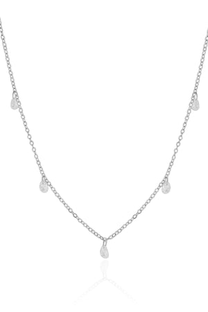 Choker Elos Gotas Cristais Ródio Branco