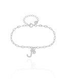 Pulseira Elos Letra J Cravejado Cristal Ródio Branco