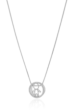 Gargantilha Filho Menino Cravejado Cristal Ródio Branco - 45 cm