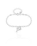 Pulseira Elos Letra P Cravejado Cristal Ródio Branco