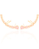 Ear Cuff Pontos de Luz Ovais Safira Rosa Cravejado Cristal Banhado a Ouro 18K