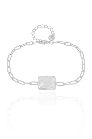 Pulseira Elos Retangulo Cristal Ródio Branco