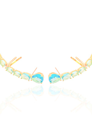 Ear Cuff Pontos de Luz Ovais Topázio Sky Cravejado Cristal Banhado a Ouro 18K