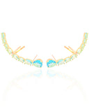 Ear Cuff Pontos de Luz Ovais Topázio Sky Cravejado Cristal Banhado a Ouro 18K