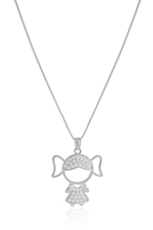 Gargantilha Filho Menina Cravejado Cristal Ródio Branco - 45 cm