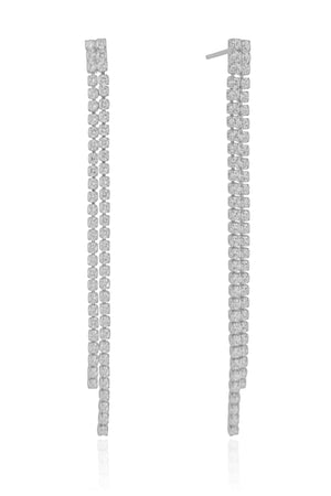 Brinco Franja Riviera Cristal 7.8 cm Ródio Branco