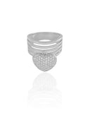 Anel Filetes Coração Cravejado Tamanho 23 Ródio Branco