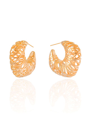 Brinco Argola Detalhada Vazada 2.8 cm Banhado a Ouro 18K