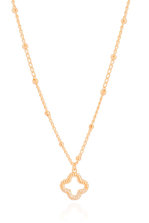 Gargantilha Elos Bolinhas Flor Cravejada Cristal Banhado a Ouro 18K - 45 cm