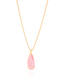 Gargantilha Longa Gota Safira Rosa 2.6 cm Banhado a Ouro 18K - 60 cm