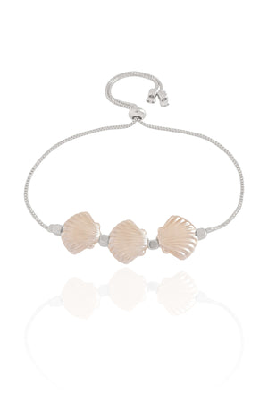 Pulseira Concha Pérola Fecho Gravata Ródio Branco