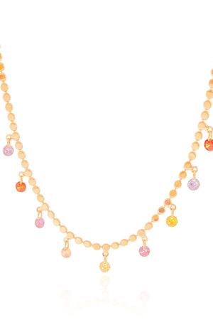 Choker Plaquinhas Pontos de Luz Coloridos Banhado a Ouro 18K