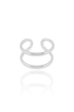 Anel Ajustável Dois Filetes Lisos Tamanho P Ródio Branco