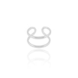 Anel Ajustável Dois Filetes Lisos Tamanho P Ródio Branco