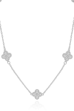 Gargantilha Elos Trevos Cravejados Cristal Ródio Branco - 45 cm