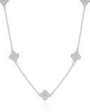 Gargantilha Elos Trevos Cravejados Cristal Ródio Branco - 45 cm