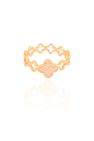 Anel Flor Cravejada Cristal Tamanho 24 Banhado a Ouro 18K