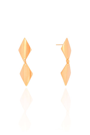 Brinco Losango Duplo Liso 3.5 cm Banhado a Ouro 18K