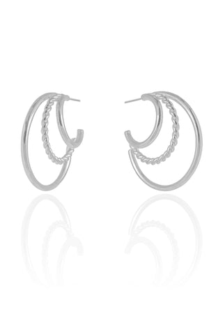 Brinco Argola Três Filetes 2.9 cm Ródio Branco