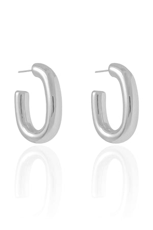 Brinco Argola Oval Tubo Liso ABS 3.8 cm Ródio Branco