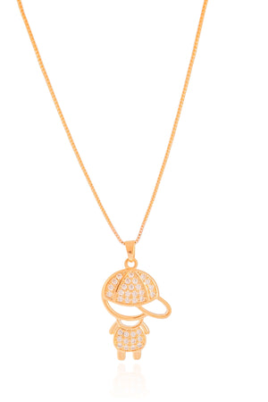 Gargantilha Filho Menino Cravejado Cristal Banhado a Ouro 18K - 45 cm