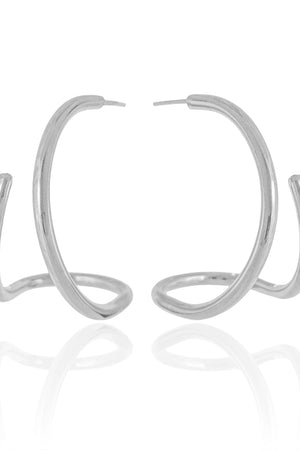 Brinco Meia Argola Fio Liso 4.2 cm Ródio Branco