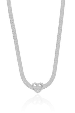 Choker Malha Fita Coração Ródio Branco