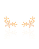 Ear Cuff Flores Cravejado Cristal 2.9 cm Banhado a Ouro 18K