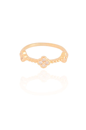 Anel Trevo Cristal Tamanho 15 Banhado a Ouro 18K