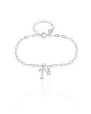 Pulseira Elos Letra T Cravejado Cristal Ródio Branco
