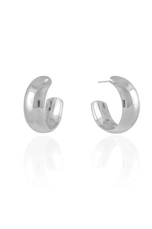 Brinco Argola Abaulada Lisa 2.2 cm Ródio Branco