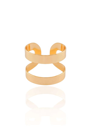 Anel Ajustável Dois Filetes Liso Tamanho G Banhado a Ouro 18K