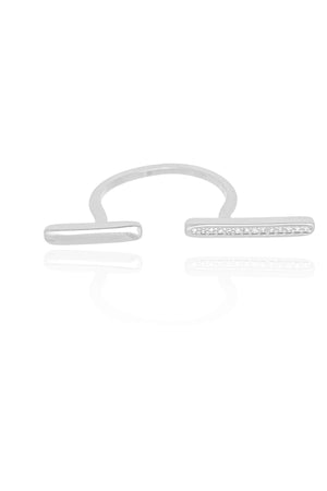 Anel Ajustável Palitos Cravejado Cristal Tamanho G Ródio Branco